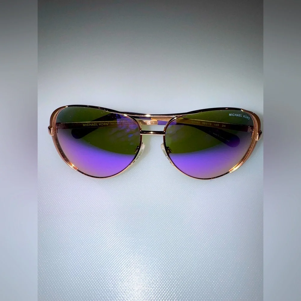 Michael Kors Aviator Sunglasses ,womens,Rose Gold w/Purple Mirror 59mm Authentic